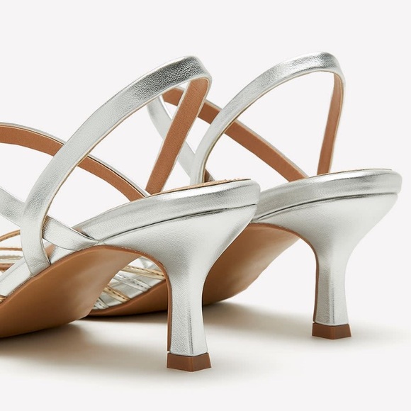 Extrawide width metallic strappy kitten heal sandal faux leather gold/silver NWT - Picture 2 of 6